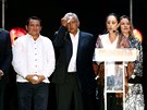 Kandidát na Mexického prezidenta Lopez Obrador na setkání na stadionu Azteca v...