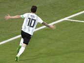 Lionel Messi se raduje ze svého prvního gólu na světovém šampionátu v Rusku....