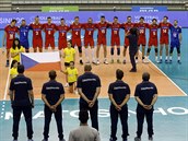 Čeští volejbalisté před utkáním kvalifikace o účast v Lize národů.