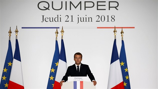 Emmanuel Macron pronesl 21. června 2018 projev v bretaňskoém Quimperu.