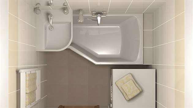 Vizualizace: do těch nejmenších koupelen se někdy používají takzvané prostorově úsporné vany.