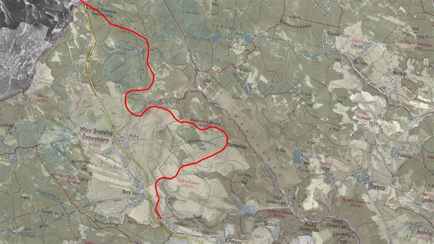 Mapa zaniklé trati Křimov - Reitzenhain