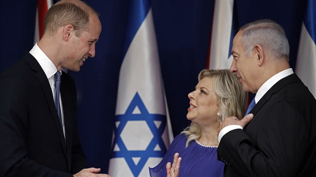 Britsk princ William a izraelsk premir Benjamin Netanjahu s manelkou Srou (Jeruzalm, 26. ervna 2018)