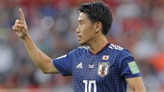 Japonec indi Kagawa gestikuluje v utkání se Senegalem.