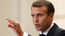 Francouzským prezident Emmanuel Macron na tiskové konferenci po setkání se...