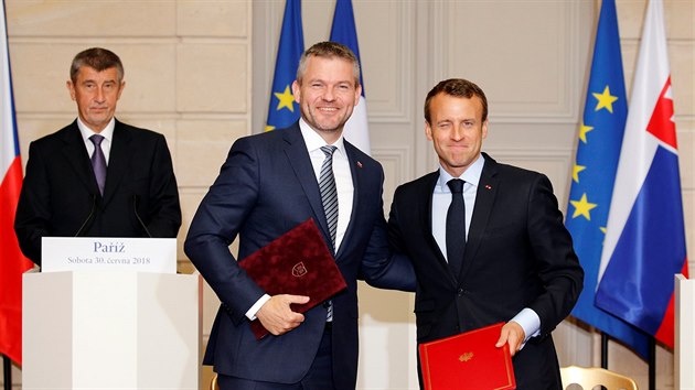 Babiš a Pellegrini v Paříži jednali s Macronem. (30. června 2018)