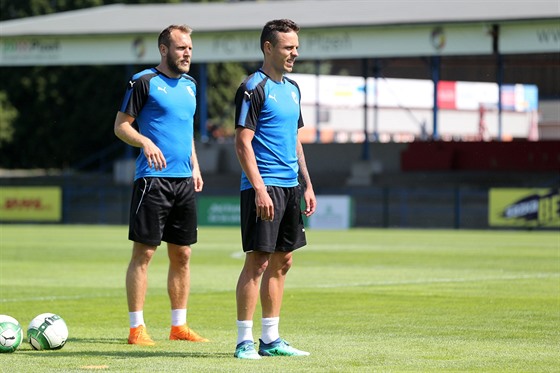 Fotbalový ofenzivní záloník Jaroslav Navrátil (vpravo) na tréninku Plzn.