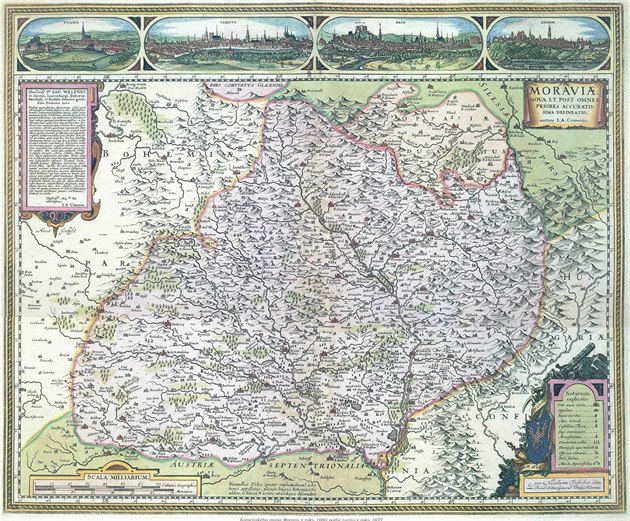 Mapa Moravy vytvoená Janem Amosem Komenským