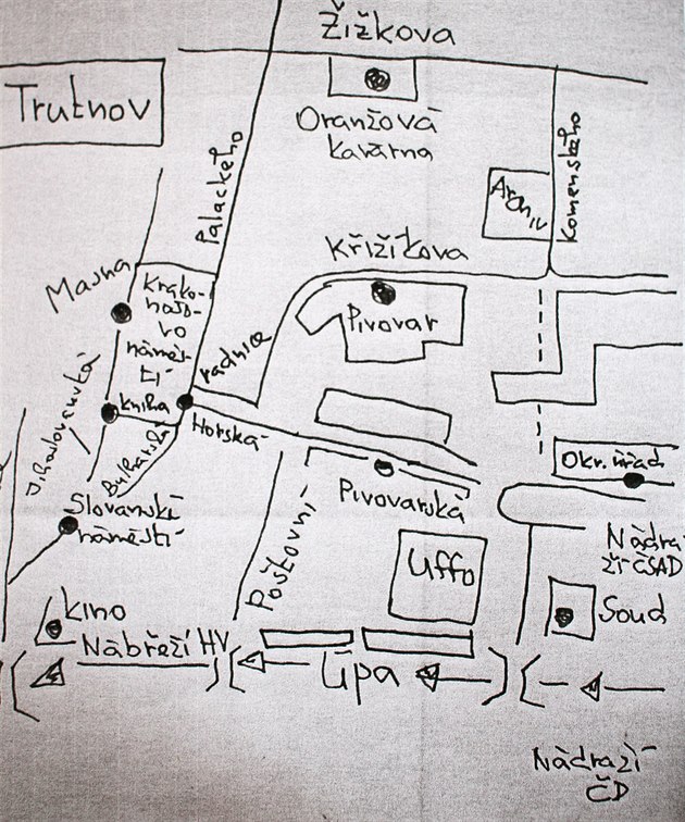 Mapa stezky Ferdinanda Vaka v Trutnov