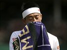 Japonský tenista Kei Niikori ve Wimbledonu.