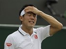 Kei Niikori v osmifinále Wimbledonu.