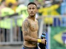 Brazil's Neymar leaves the pitch at the end of the round of 16 match between...