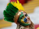 Brazilská fanynka ped semifinálovým utkáním mistrovství svta s Belgií.