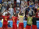 Belgičtí fotbalisté se radují z postupu do semifinále mistrovství světa....
