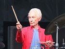 Charlie Watts na koncertu Rolling Stones v praských Letanech 4. ervence 2018