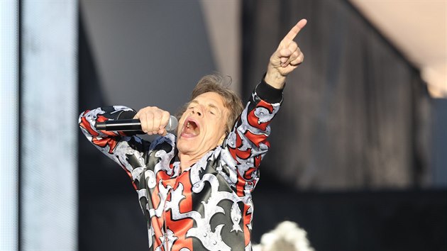Mick Jagger na koncertu Rolling Stones v praskch Letanech 4. ervence 2018