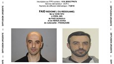 Redoine Faid v policejní zpráv, kde upozoruje na jeho dv moné podoby