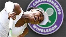 Americká legenda Venus Williamsová servíruje ve druhém kole Wimbledonu. Stetla...