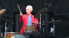 Charlie Watts na koncertu Rolling Stones v praských Letanech 4. ervence 2018