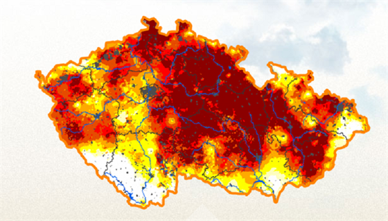 Intenzita sucha v eské republice (8. ervence 2018).