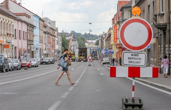 Opravy Budjovické ulice v Táboe (ervenec 2018).