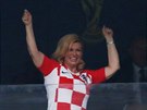 Chorvatská prezidentka Kolinda Grabarová Kitaroviová slaví gól svého týmu ve...