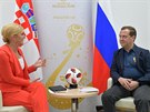 Chorvatská prezidentka Kolinda Grabarová-Kitaroviová se spolen s ruským...