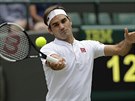 výcarský tenista Roger Federer ve tvrtfinále Wimbledonu.