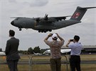 An Airbus 400M lands after a flying display at the Farnborough Airshow in...