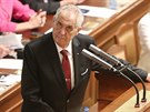 Prezident Miloš Zeman hovoří k poslancům před hlasováním Sněmovny o důvěře...