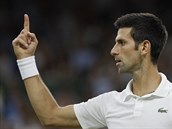 Novak Djokovič gestikuluje během wimbledonského semifinále.