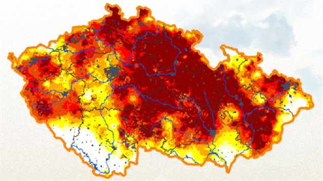 Intenzita sucha v eské republice (8. ervence 2018).