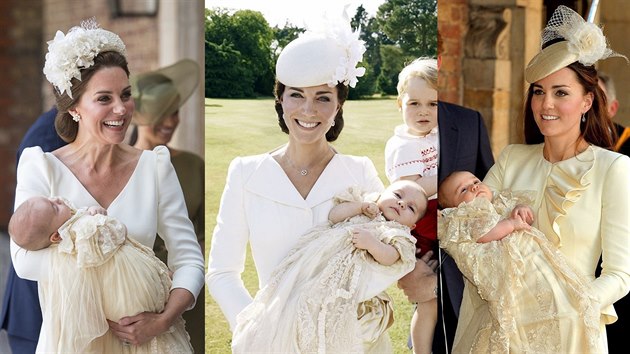 Vévodkyně Kate na křtinách svých dětí v letech 2018, 2015 a 2013