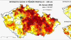 Intenzita sucha v eské republice (24. ervna 2018).