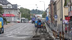 Opravy Budjovické ulice v Táboe (ervenec 2018).