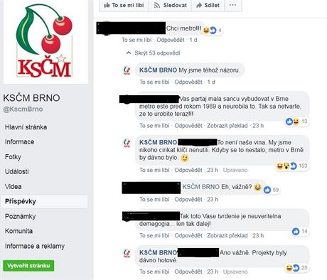 Diskuze na facebookovém profilu brnnské KSM.