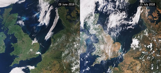 Srovnávací snímek z druice Sentinel-3 ukazuje, nakolik Evropa vlivem sucha...
