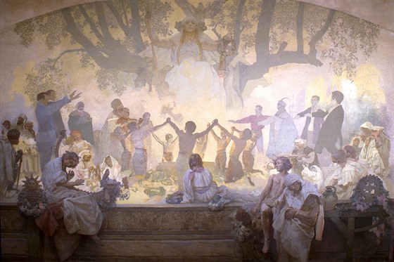 Alfons Mucha: Písaha omladiny pod slovanskou lípou (1926 (nedokoneno),...