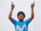 Kolumbijský cyklista Nairo Quintana slaví etapové vítzství na Tour de France.