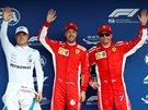Kvalifikaci na Velkou cenu Nmecka ovládl Sebastian Vettel (uprosted), druhý...