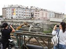 Bourání mostu v Komenského ulici v centru Olomouce. Pochází z roku 1941.