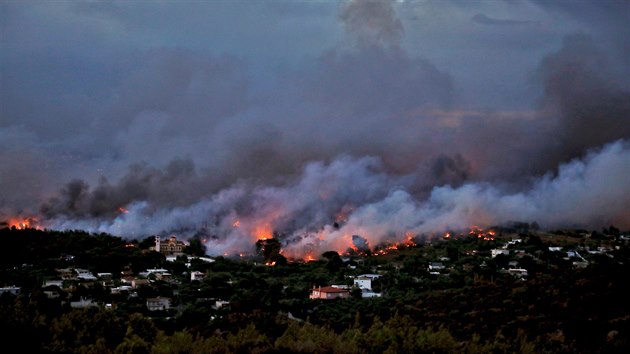 Lesn por u eckho msta Rafina, kde byla nalezena tla dalch obt. (24. ervence 2018)