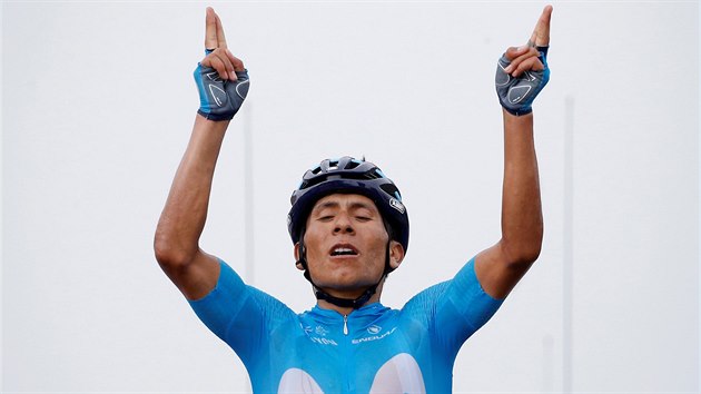 Kolumbijsk cyklista Nairo Quintana slav etapov vtzstv na Tour de France.