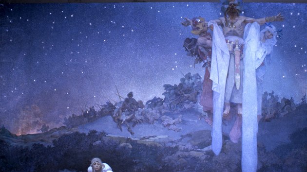 Alfons Mucha: Slovan v pravlasti (1912, vajen tempera, olej, pltno, 610 x 810 cm)