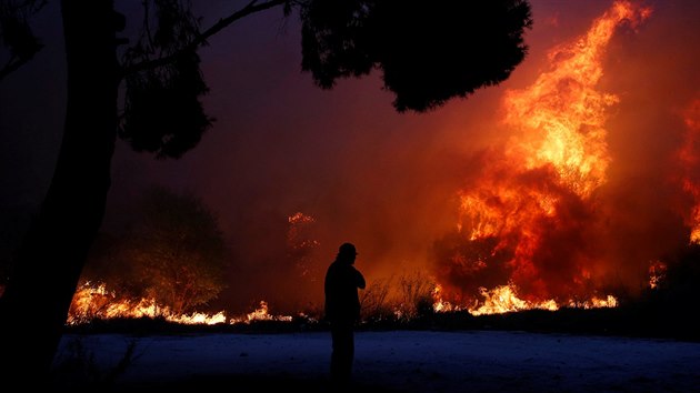 V okolí Atén vypukly rozsáhlé lesní požáry, které si vynutily evakuaci stovek lidí. Západně od řecké metropole ohnivý živel již zničil desítky domů a aut (23. července 2018).