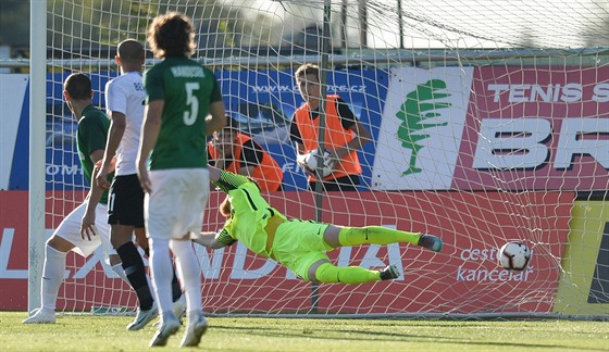 Jablonecký branká� Vlastimil Hrubý nedosáhl na st�elu spar�ana Guélora Kangy.