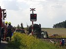 Po srce vlaku s traktorem u Smrkovic na Psecku vykolejil vlak. (31. ervence...