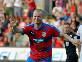 Michael Krmenčík se raduje z gólu, který rozhodl o výhře Plzně nad Libercem.