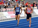 Stometrový sprint desetiboja na mistrovství Evropy v Berlín. Vpravo je Marek...