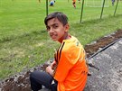 Jeden z mladch fotbalist oddlu Mongagu st nad Labem.